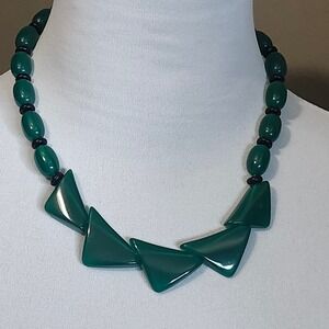 Chunky Green Triangle Statement Necklace Vintage Bead Fashion‎ Jewelry